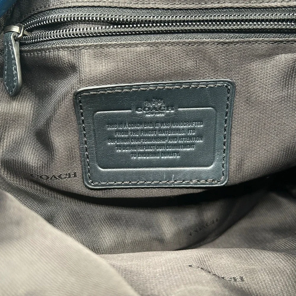 Coach Manhattan Leather Backpack Black Blue Colorblock Buckle Drawstring Bag